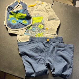 Caterpillar Boys Blue and Gray Truck Matching Set with Bib
